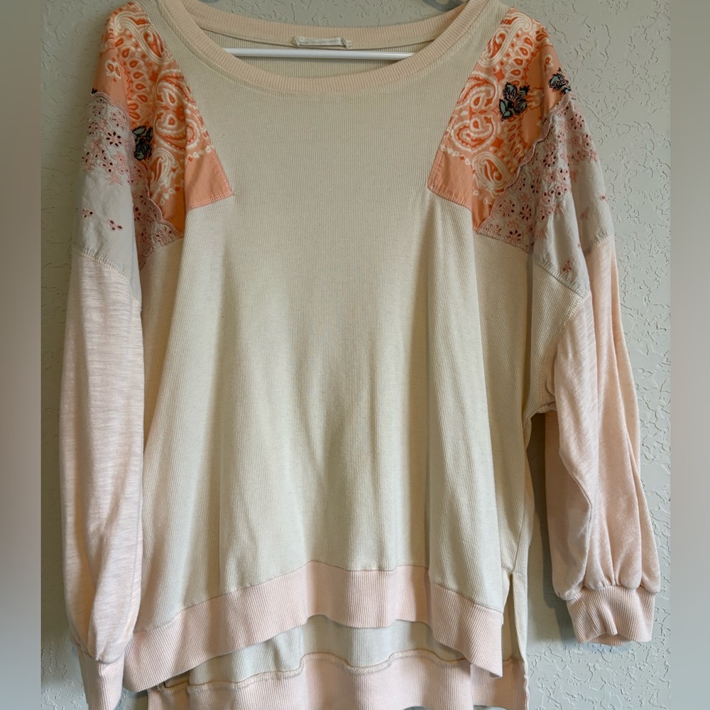 We The Free Cream and Peach Bandana-Accent Pullover